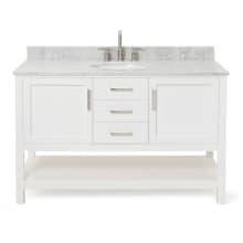 Bayhill 55" Free Standing Single Oval Basin Vanity Set with Cabinet and 3/4" Thick Carrara Marble Vanity Top