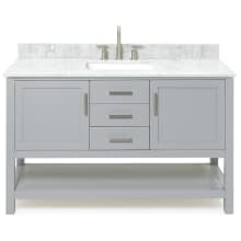 Bayhill 55" Free Standing Single Rectangular Basin Vanity Set with Cabinet and 3/4" Thick Carrara Marble Vanity Top