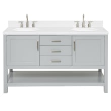 Bayhill 60" Free Standing Double Basin Vanity Set with Cabinet, Quartz Vanity Top, and Oval Sink