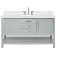 Bayhill 60" Free Standing Single Basin Vanity Set with Cabinet, Quartz Vanity Top, and Oval Sink