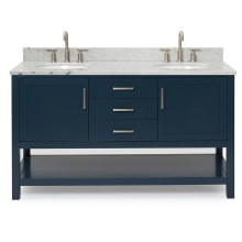 Bayhill 61" Free Standing Double Oval Basin Vanity Set with Cabinet and 3/4" Thick Carrara Marble Vanity Top