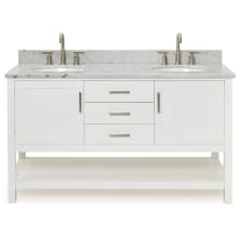 Bayhill 61" Free Standing Double Oval Basin Vanity Set with Cabinet and 3/4" Thick Carrara Marble Vanity Top