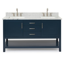Bayhill 61" Free Standing Double Rectangular Basin Vanity Set with Cabinet and 3/4" Thick Carrara Marble Vanity Top