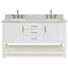 Bayhill 61" Free Standing Double Rectangular Basin Vanity Set with Cabinet and 3/4" Thick Carrara Marble Vanity Top