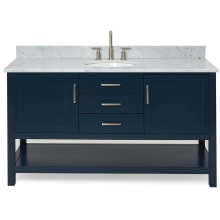 Bayhill 61" Free Standing Single Oval Basin Vanity Set with Cabinet and 3/4" Thick Carrara Marble Vanity Top