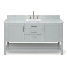 Bayhill 61" Free Standing Single Rectangular Basin Vanity Set with Cabinet and 3/4" Thick Carrara Marble Vanity Top