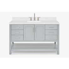 Magnolia 55" Free Standing Single Basin Vanity Set with Cabinet, Quartz Vanity Top, and Rectangular Sink
