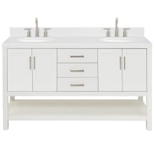 Magnolia 60" Free Standing Double Basin Vanity Set with Cabinet, Quartz Vanity Top, and Oval Sink