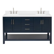 Magnolia 60" Free Standing Double Basin Vanity Set with Cabinet, Quartz Vanity Top, and Rectangular Sink