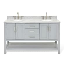 Magnolia 61" Free Standing Double Basin Vanity Set with Cabinet and Marble Vanity Top