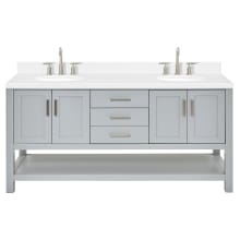 Magnolia 72" Free Standing Double Basin Vanity Set with Cabinet, Quartz Vanity Top, and Oval Sink