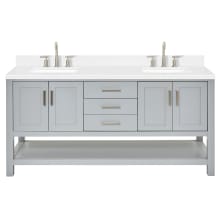Magnolia 72" Free Standing Double Basin Vanity Set with Cabinet, Quartz Vanity Top, and Rectangular Sink