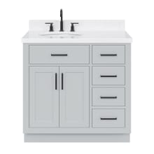 Hepburn 36" Free Standing Single Basin Vanity Set with Cabinet, Quartz Vanity Top, and Left Offset Oval Bathroom Sink