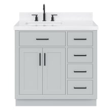 Hepburn 36" Free Standing Single Basin Vanity Set with Cabinet, Quartz Vanity Top, and Left Offset Rectangular Bathroom Sink
