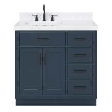 Hepburn 36" Free Standing Single Basin Vanity Set with Cabinet, Quartz Vanity Top, and Left Offset Rectangular Bathroom Sink