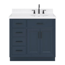 Hepburn 36" Free Standing Single Basin Vanity Set with Cabinet, Quartz Vanity Top, and Right Offset Oval Bathroom Sink