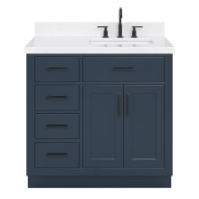 Hepburn 36" Free Standing Single Basin Vanity Set with Cabinet, Quartz Vanity Top, and Right Offset Rectangular Bathroom Sink