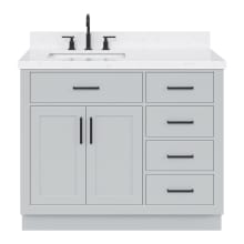 Hepburn 42" Free Standing Single Basin Vanity Set with Cabinet, Quartz Vanity Top, and Left Offset Rectangular Bathroom Sink
