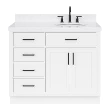 Hepburn 42" Free Standing Single Basin Vanity Set with Cabinet, Quartz Vanity Top, and Right Offset Oval Bathroom Sink