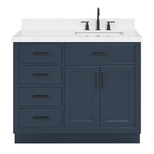 Hepburn 42" Free Standing Single Basin Vanity Set with Cabinet, Quartz Vanity Top, and Right Offset Rectangular Bathroom Sink