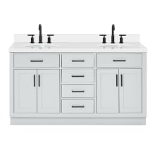 Hepburn 61" Free Standing Double Basin Vanity Set with Cabinet, Quartz Vanity Top, and Oval Sinks