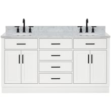 Hepburn 67" Free Standing Double Oval Basin Vanity Set with Cabinet and 3/4" Thick Carrara Marble Vanity Top