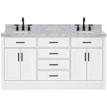 Hepburn 67" Free Standing Double Oval Basin Vanity Set with Cabinet and 1-1/2" Thick Carrara Marble Vanity Top