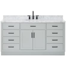 Hepburn 67" Free Standing Single Oval Basin Vanity Set with Cabinet and 3/4" Thick Carrara Marble Vanity Top