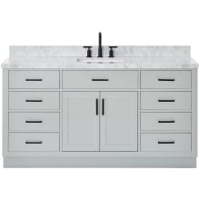 Hepburn 67" Free Standing Single Rectangular Basin Vanity Set with Cabinet and 1-1/2" Thick Carrara Marble Vanity Top