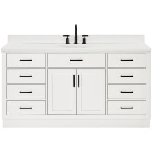 Hepburn 67" Free Standing Single Oval Basin Vanity Set with Cabinet and 1-1/2" Thick White Quartz Vanity Top