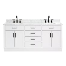 Hepburn 73" Free Standing Double Basin Vanity Set with Cabinet, Marble Vanity Top, and Oval Sinks