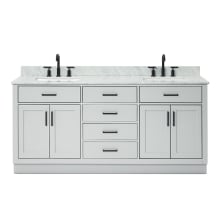 Hepburn 73" Free Standing Double Basin Vanity Set with Cabinet, Marble Vanity Top, and Rectangular Sinks