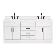 Hepburn 73" Free Standing Double Basin Vanity Set with Cabinet, Quartz Vanity Top, and Oval Sinks