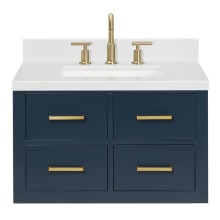 Hutton 30" Wall Mounted Single Basin Vanity Set with Cabinet and Quartz Vanity Top