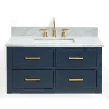 Hutton 37" Wall Mounted Single Basin Vanity Set with Cabinet and Marble Vanity Top