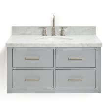 Hutton 37" Wall Mounted Single Basin Vanity Set with Cabinet and Marble Vanity Top