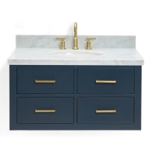 Hutton 37" Wall Mounted Single Basin Vanity Set with Cabinet and Marble Vanity Top