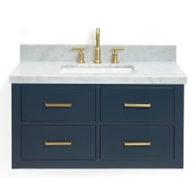 Hutton 37" Wall Mounted Single Basin Vanity Set with Cabinet and Marble Vanity Top