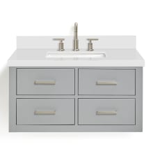 Hutton 37" Wall Mounted Single Basin Vanity Set with Cabinet and Quartz Vanity Top
