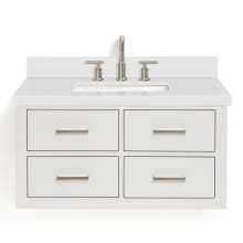 Hutton 37" Wall Mounted Single Basin Vanity Set with Cabinet and Quartz Vanity Top