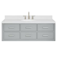 Hutton 54" Wall Mounted Single Basin Vanity Set with Cabinet and Quartz Vanity Top