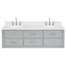 Hutton 60" Wall Mounted Double Basin Vanity Set with Cabinet and Quartz Vanity Top
