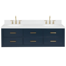 Hutton 60" Wall Mounted Double Basin Vanity Set with Cabinet and Quartz Vanity Top