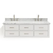 Hutton 61" Wall Mounted Double Basin Vanity Set with Cabinet and Marble Vanity Top
