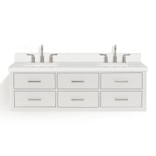 Hutton 61" Wall Mounted Double Basin Vanity Set with Cabinet and Quartz Vanity Top