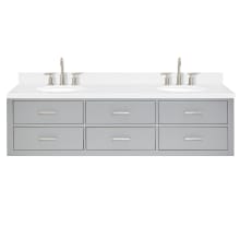Hutton 72" Wall Mounted Double Basin Vanity Set with Cabinet and Quartz Vanity Top