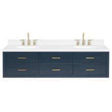 Hutton 72" Wall Mounted Double Basin Vanity Set with Cabinet and Quartz Vanity Top