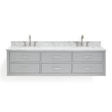 Hutton 73" Wall Mounted Double Basin Vanity Set with Cabinet and Marble Vanity Top