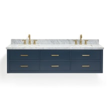 Hutton 73" Wall Mounted Double Basin Vanity Set with Cabinet and Marble Vanity Top