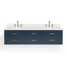 Hutton 73" Wall Mounted Double Basin Vanity Set with Cabinet and Quartz Vanity Top